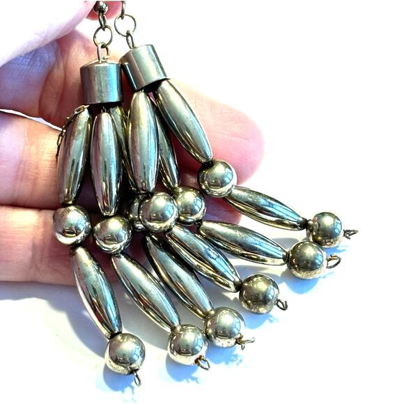 Tribal Pierced earrings long silver beads drop & dangle style southwestern Boho - Picture 4 of 6